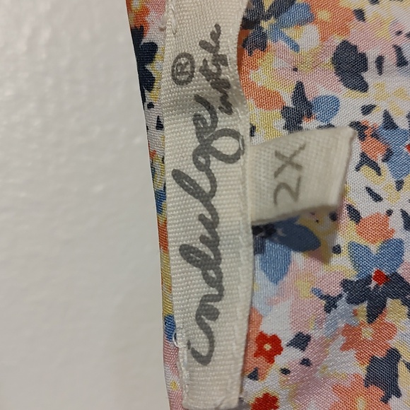 Ladies Blue/Pink Floral Dress with Flutter Sleeves Size 2x - Picture 3 of 11